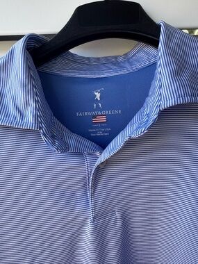 Fairway & Greene Blue and White Micro-Stripe Polo